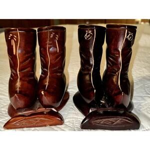 Vintage Wood Hand Carved Asian boot bookends